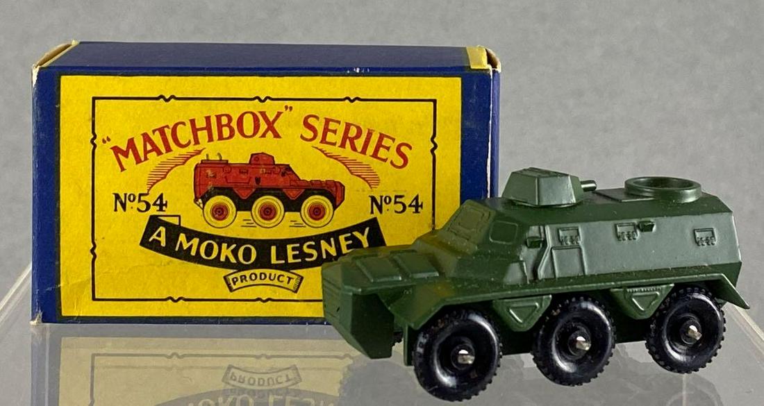 Matchbox No. 54 Saracen Personnel Carrier die-cast vehicle: Green body, BPW. A Moko Lesney Product