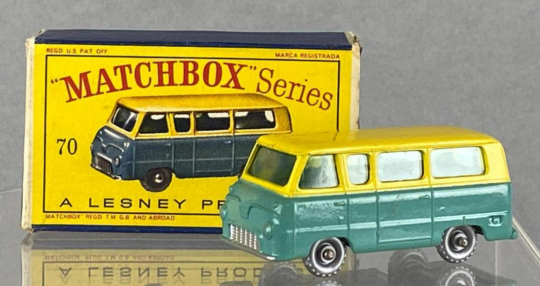 Matchbox No. 70 Thames Estate Car die-cast vehicle: Green/Yellow body, blue/green windows, SPW. A Lesney Product