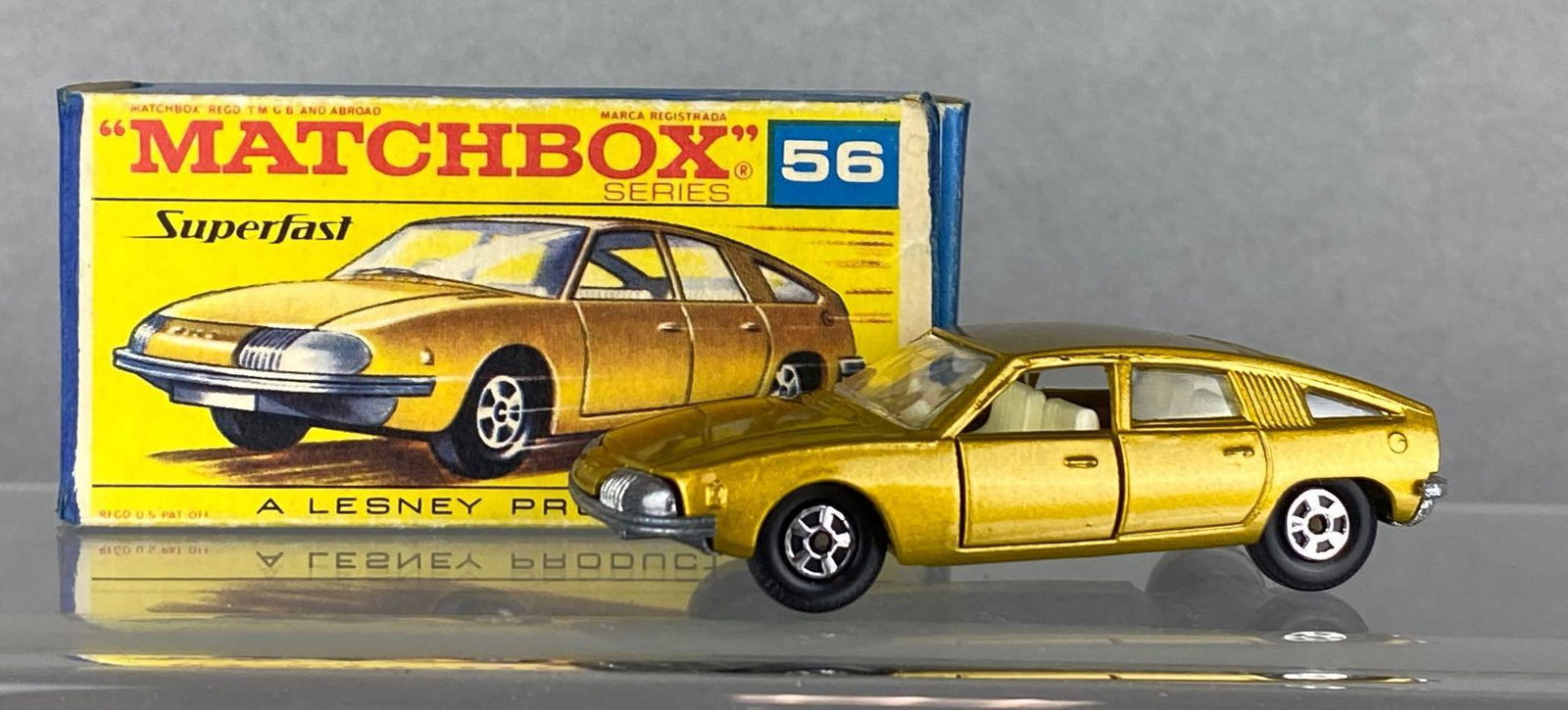 Matchbox Superfast No. 56 BMC 1800 Pininfarina: Gold body, BPW. A Lesney Product