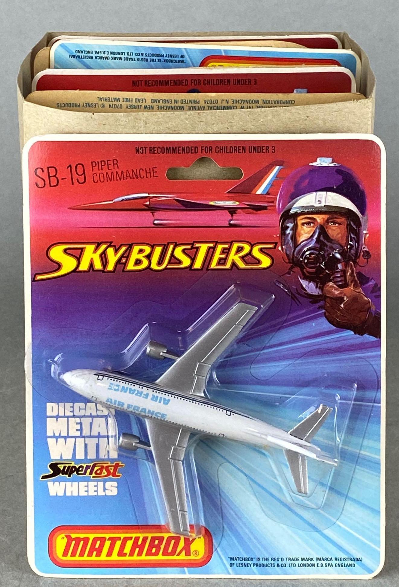 Full Shipping Sleeve of Matchbox Skybusters No. SB-19: (7) Piper Comanche die-cast airplanes, sleeve unsealed. A Lesney Product