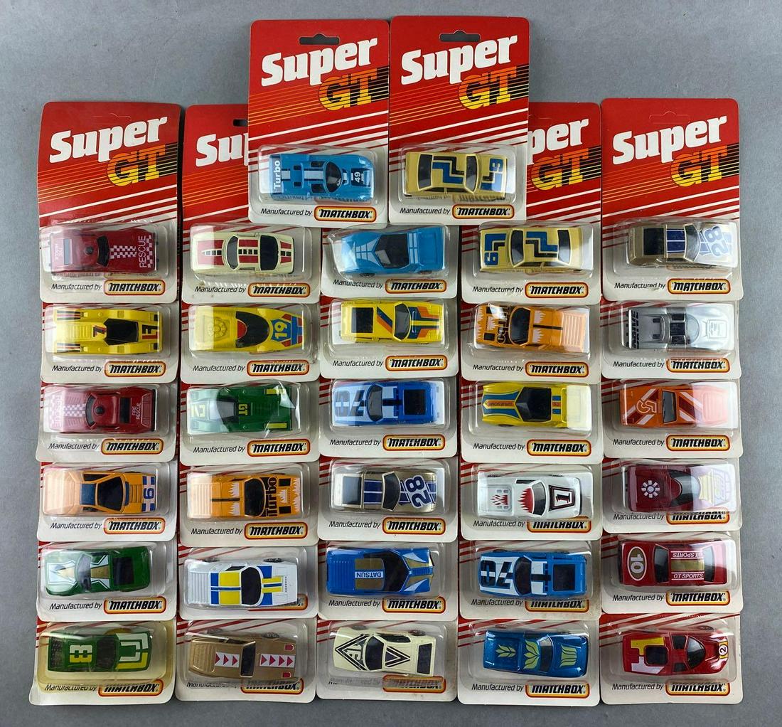 Group of 32 Matchbox Super GT die-cast vehicles: New in original packaging, some duplicates, some packaging shows some wear