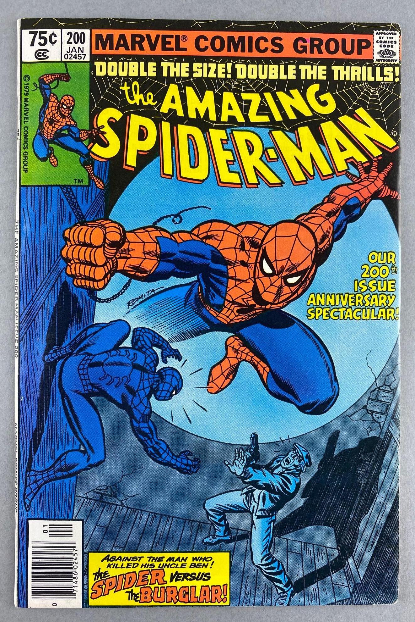 Marvel Comics The Amazing Spider-Man No. 200: Stan Lee writes page #47 of 200th Issue. Newstand Edition, January 1980, Bronze Age, $.75, bagged and boarded, Great Condition, See Photos for Details