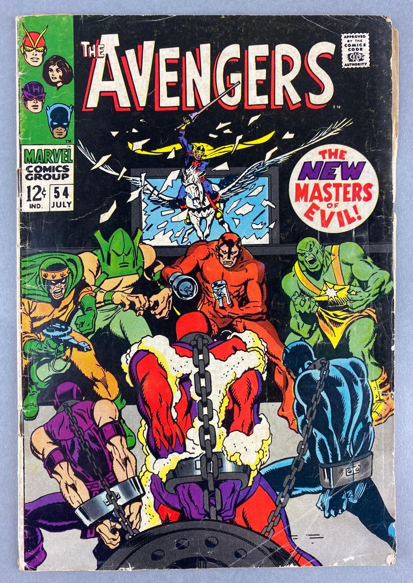 Marvel Comics The Avengers No. 54: 1st cameo Appearance of Ultron-5 (as Crimson Cowl), 1st Appearance of The New Masters of Evil. July 1968, Silver Age, $.12, bagged and boarded