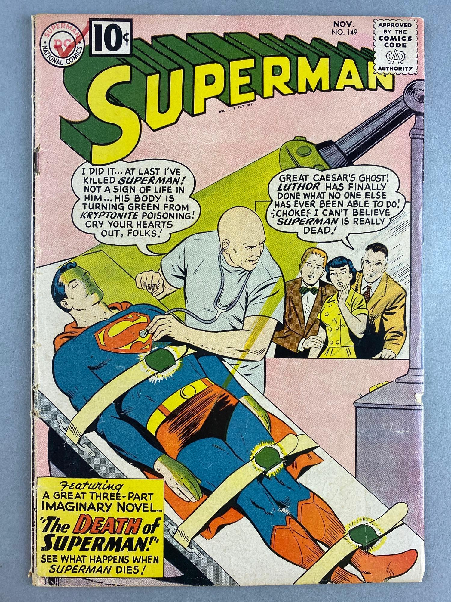 DC Comics Superman No. 149: Lex Luthor Death of Superman, Last 10 Cent Issue, November 1961, Last $.10 issue, Silver Age, $.10, bagged and boarded
