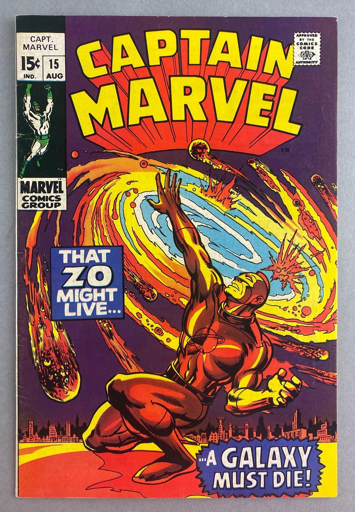 Marvel Comics Captain Marvel No. 15: August 1969, Silver Age, $.15, bagged and boarded