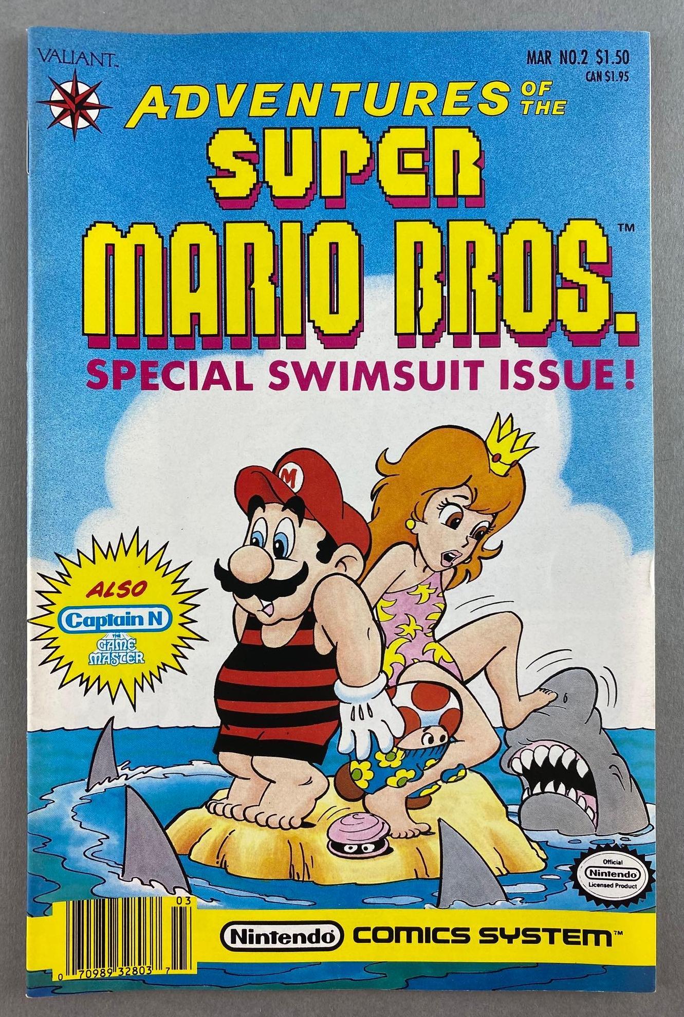 Valiant Comics The Adventures of the Super Mario Brothers No. 2: Swimsuit Cover, Rare Newstand Copy, March 1991, Modern Age, $1.50, bagged and boarded
