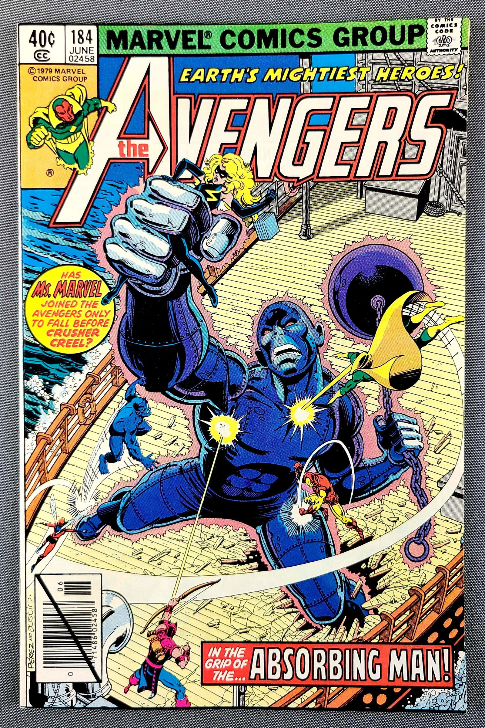 Marvel Comics The Avengers No. 184: Rare Direct Edition (diagonal black line through barcode). Falcon joins The Avengers. June 1979, Bronze Age, $.40. Bagged and boarded