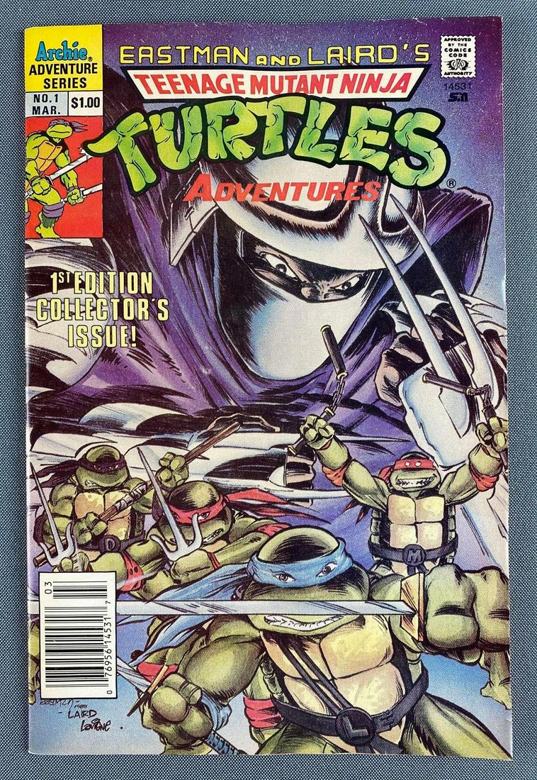Archie Comics Teenage Mttant Ninja Turtles Adventures No. 1: Newsstand. Premiere issue of the first ongoing Teenage Mutant Ninja Turtles series published by Archie. Needs pressing. March 1989, $1.00, Bronze Age. Bagged and boarded.
