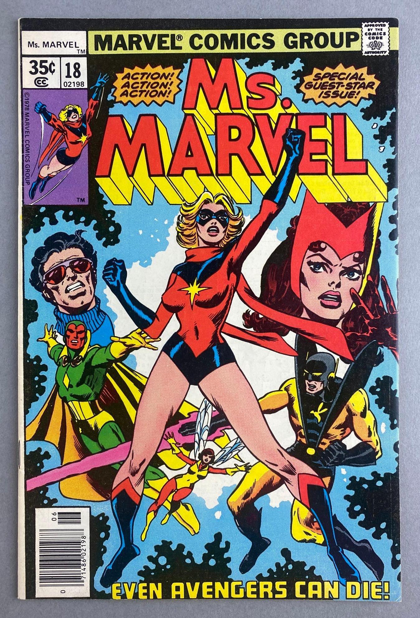 Marvel Comics Ms. Marvel No. 18: 1st Full Appearance of Mystique (Raven Darkholme), Avengers Appearance. June 1978, Bronze Age, $.35, bagged and boarded