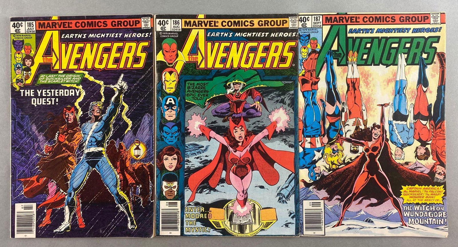 Group of 3 Marvel Comics The Avengers Comic Books: No. 185-187, July-September 1979, Bronze Age, $.40, bagged and boarded