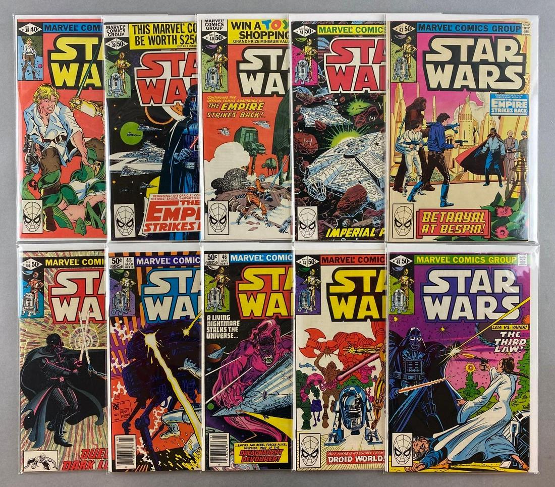 Group of 10 Marvel Comics Star Wars Comic Books: No. 38-41, 43-38, August 1980-June 1981, Bronze Age, $.40-$.50, bagged and boarded