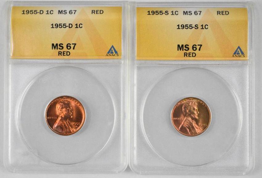 Group of (2) ANACS Certified Lincoln Wheat Cents 1955 D & 1955 S (1 of 2)