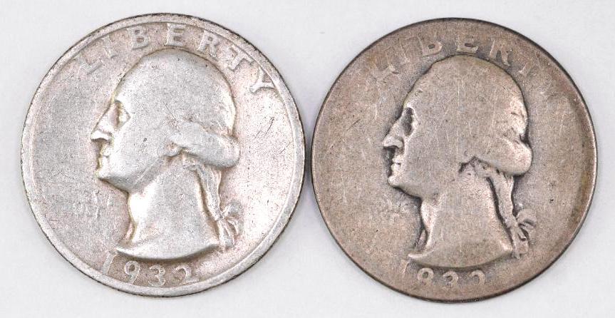 Group of (2) Key Washington Silver Quarters 1932 D & 1932 S (1 of 2)