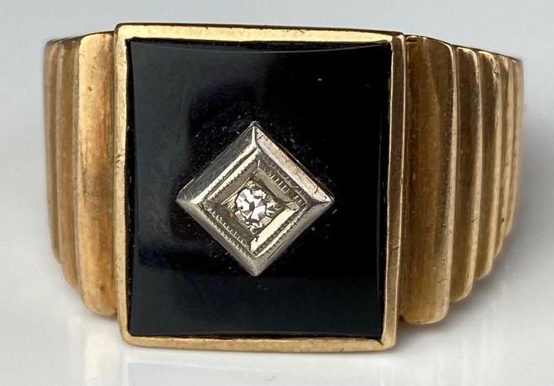 10K Gold Diamond Onyx Men's Ring (1 of 4)