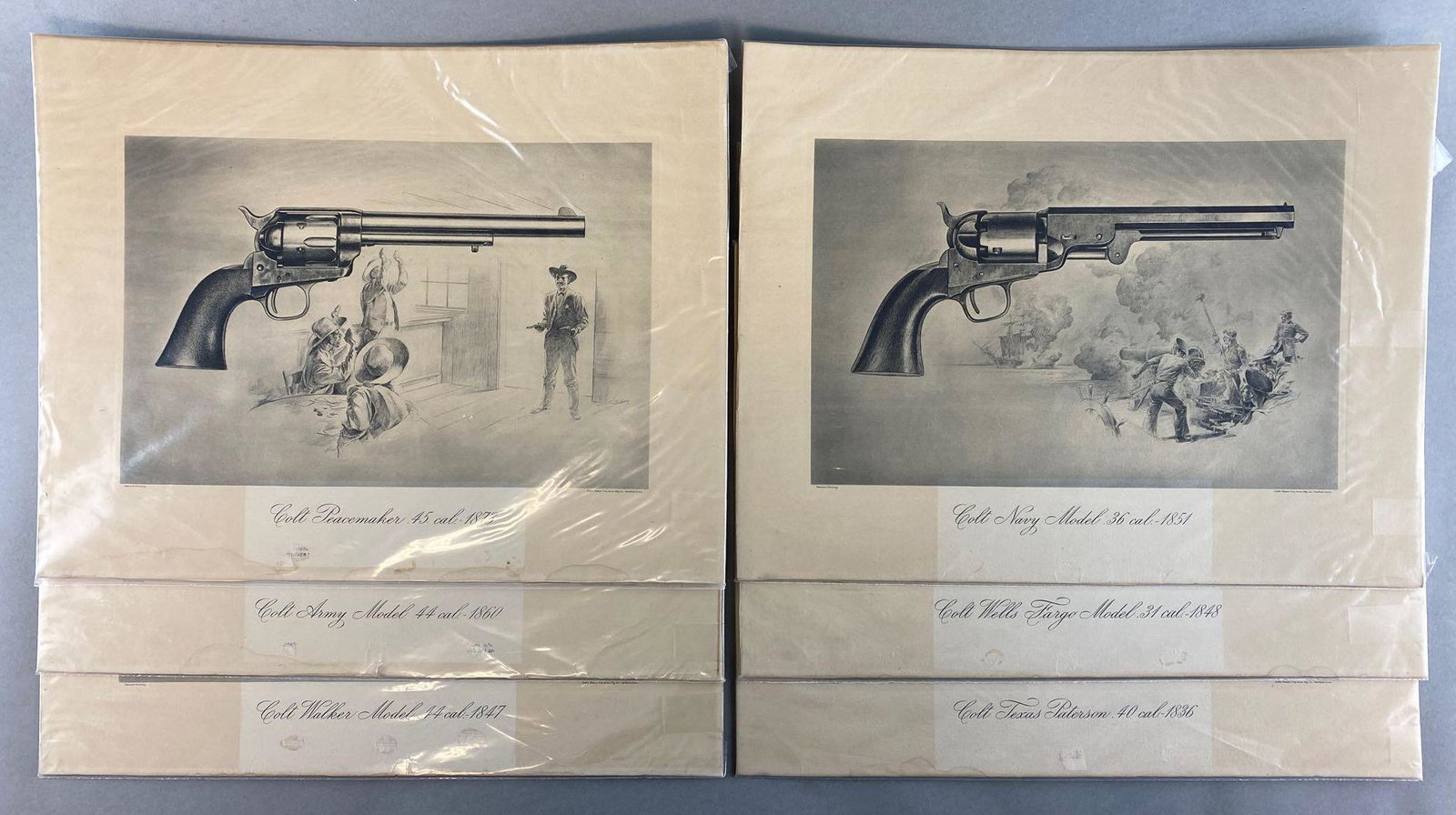 Group of 6 Colt Pistol Prints: Each measures 11 x 14 inches. Second Printing.
