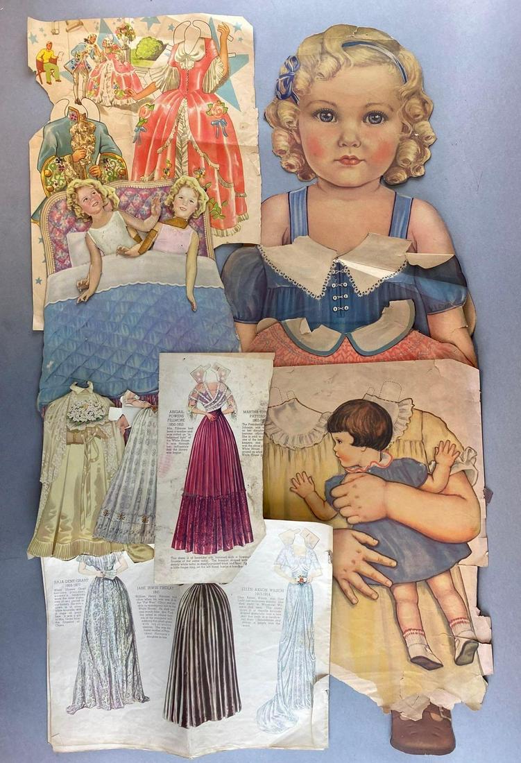 Group of Paper Dolls: The largest measures 34 x 11 1/2 inches. Includes Shirley Temple dolls