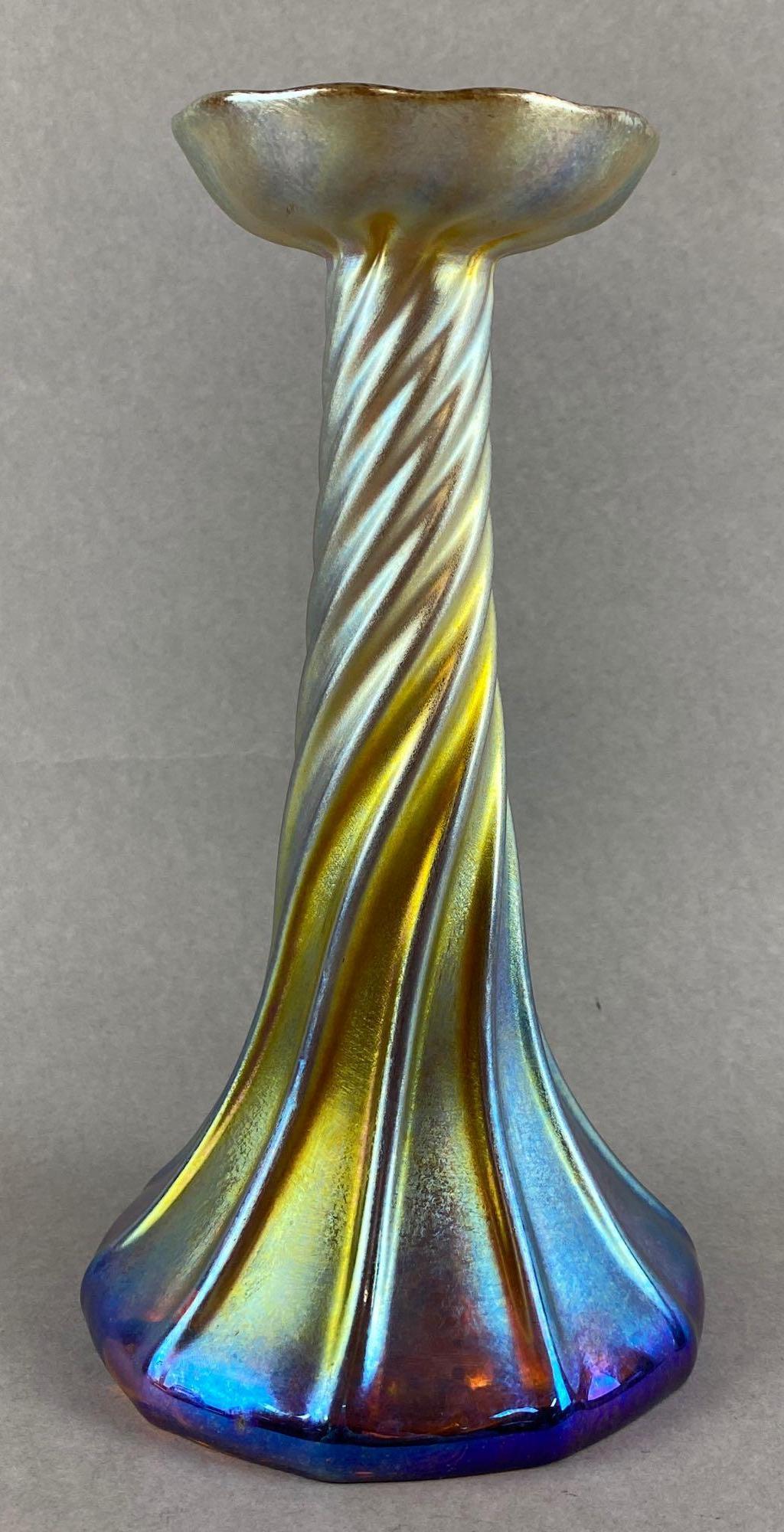 Antique Tiffany Glass Favrile Iridescent Candlestick Vase (1 of 4)