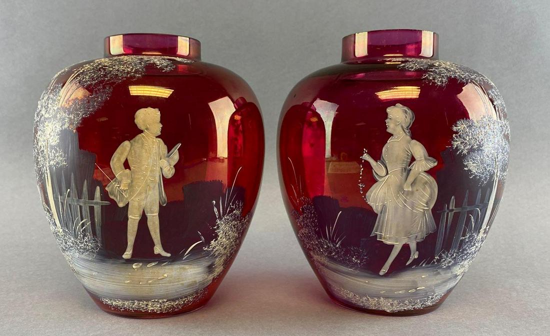 Antique Mary Gregory Cranberry Glass Vases (1 of 6)