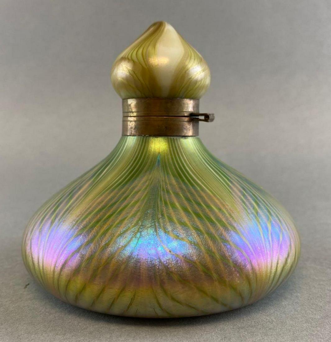 Beautiful Antique Quezal Iridescent Art Glass Inkwell (1 of 5)