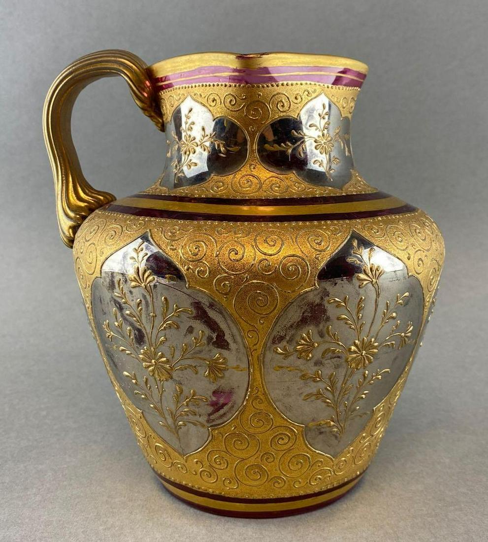 Antique Gilt Cranberry Glass Memorial Pitcher (1 of 6)