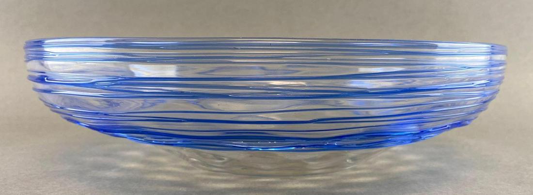 Antique Steuben Art Glass Bowl with Applied Blue Swirls: Measures 3 x 12 inches.