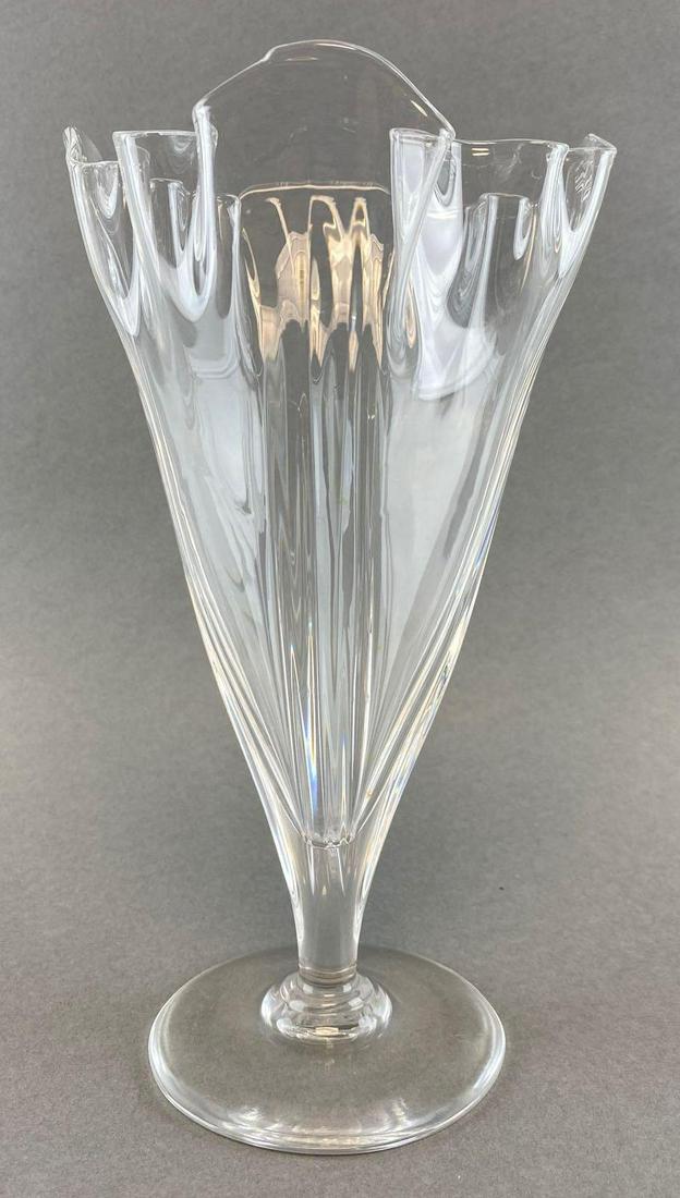 Antique Steuben Art Glass Vase with Ruffled Edge: Measures 9 x 5 inches.