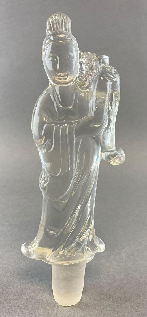 Steuben Glass Stopper Asian Guanyin: Measures 8 x 2 1/2 inches. There are some flea bites on the ground glass section.