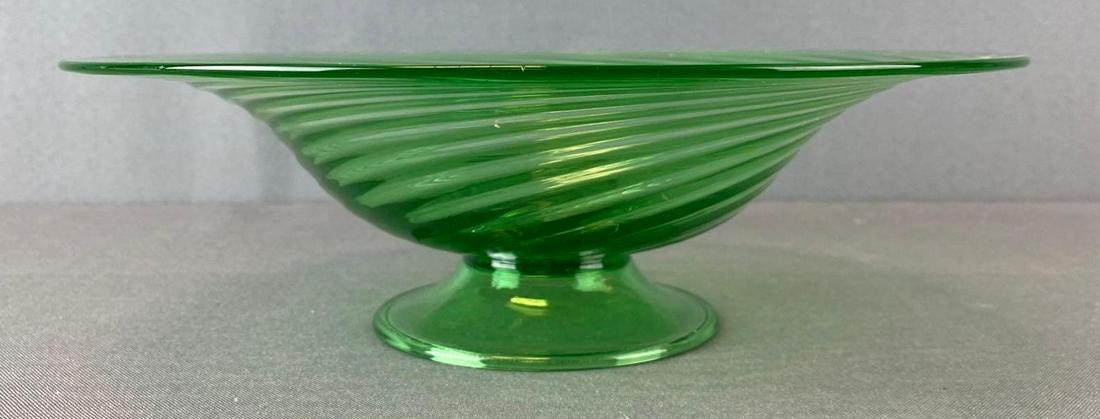 Antique Steuben Green Glass Bowl: pontil mark, bottom is marked, 3 1/2X11 inches