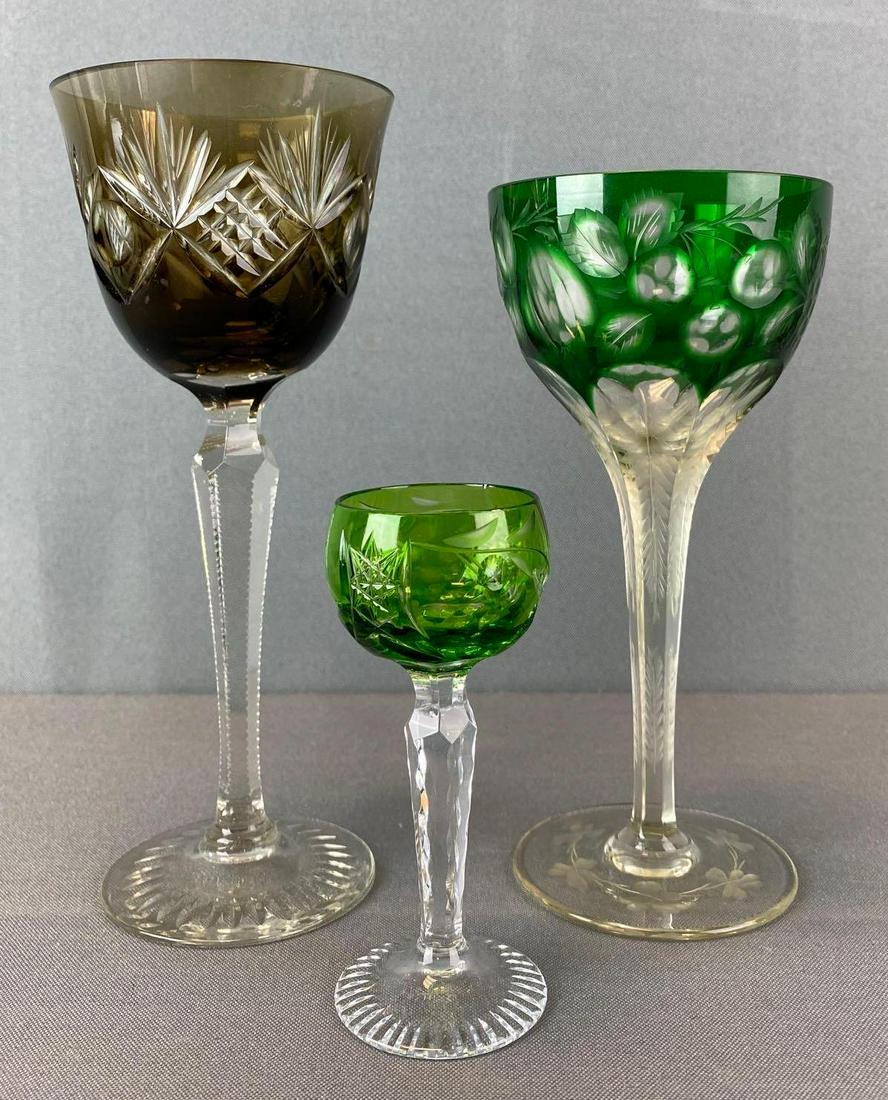 Group of 3 Colored Cut to Clear Glass Goblets (1 of 11)