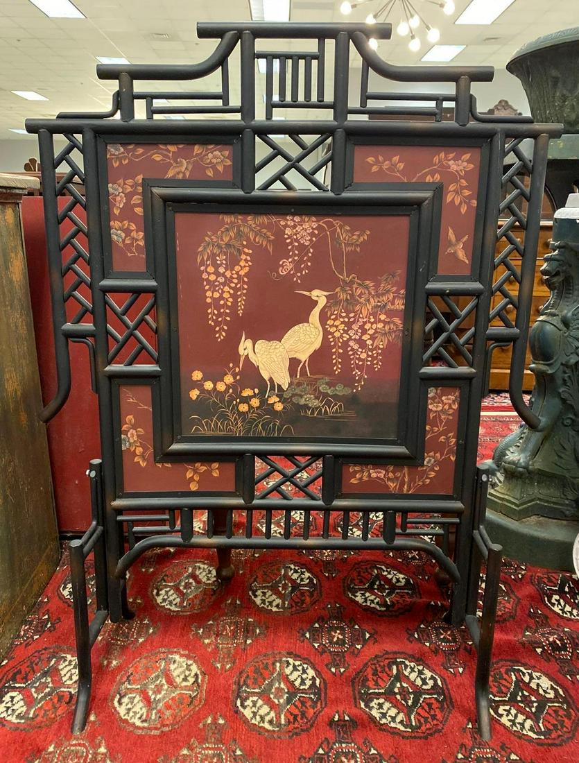 Modern Painted Fire Screen with Crane Design (1 of 4)