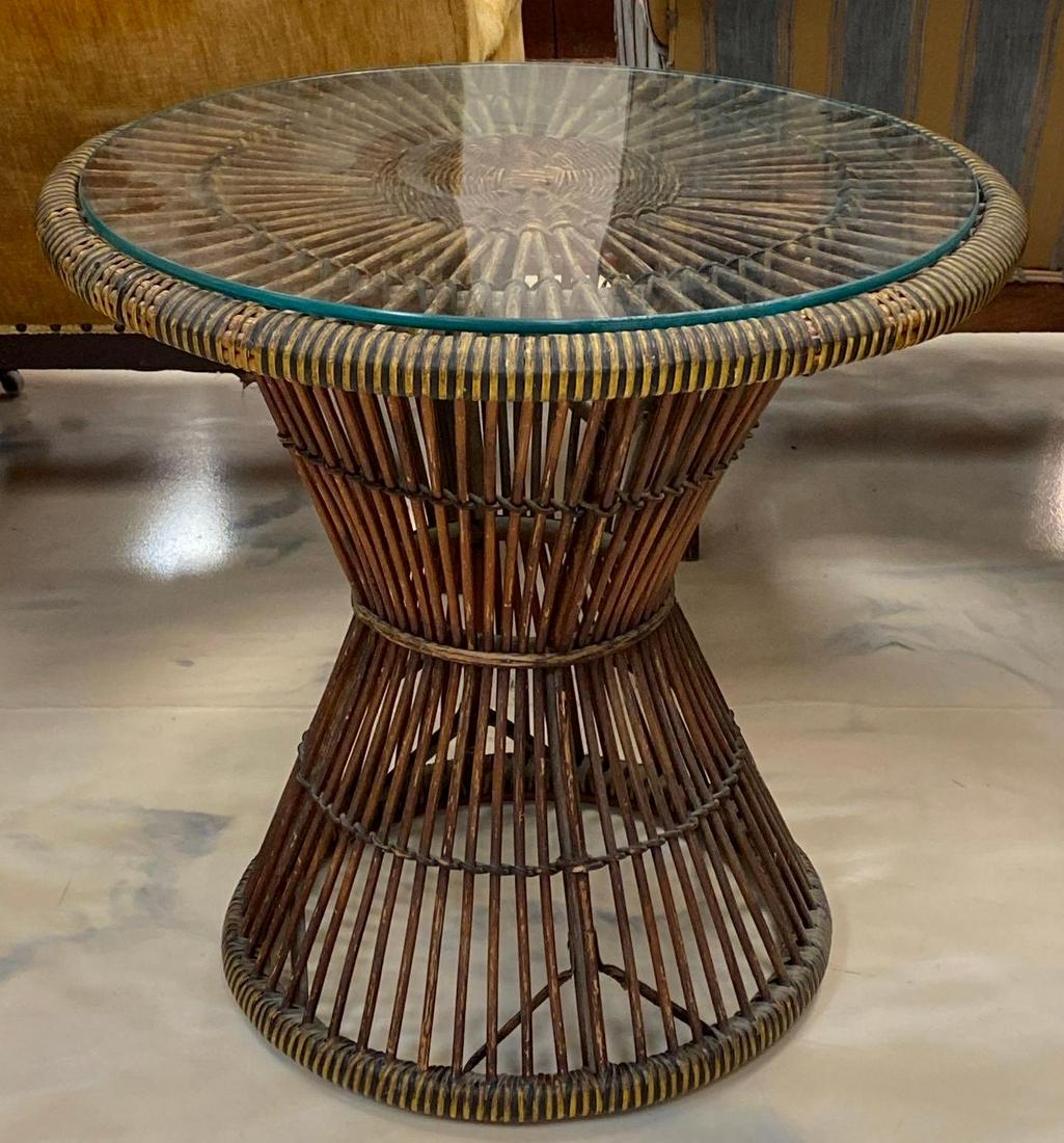 Brown Wicker Glass Top Side Table (1 of 4)