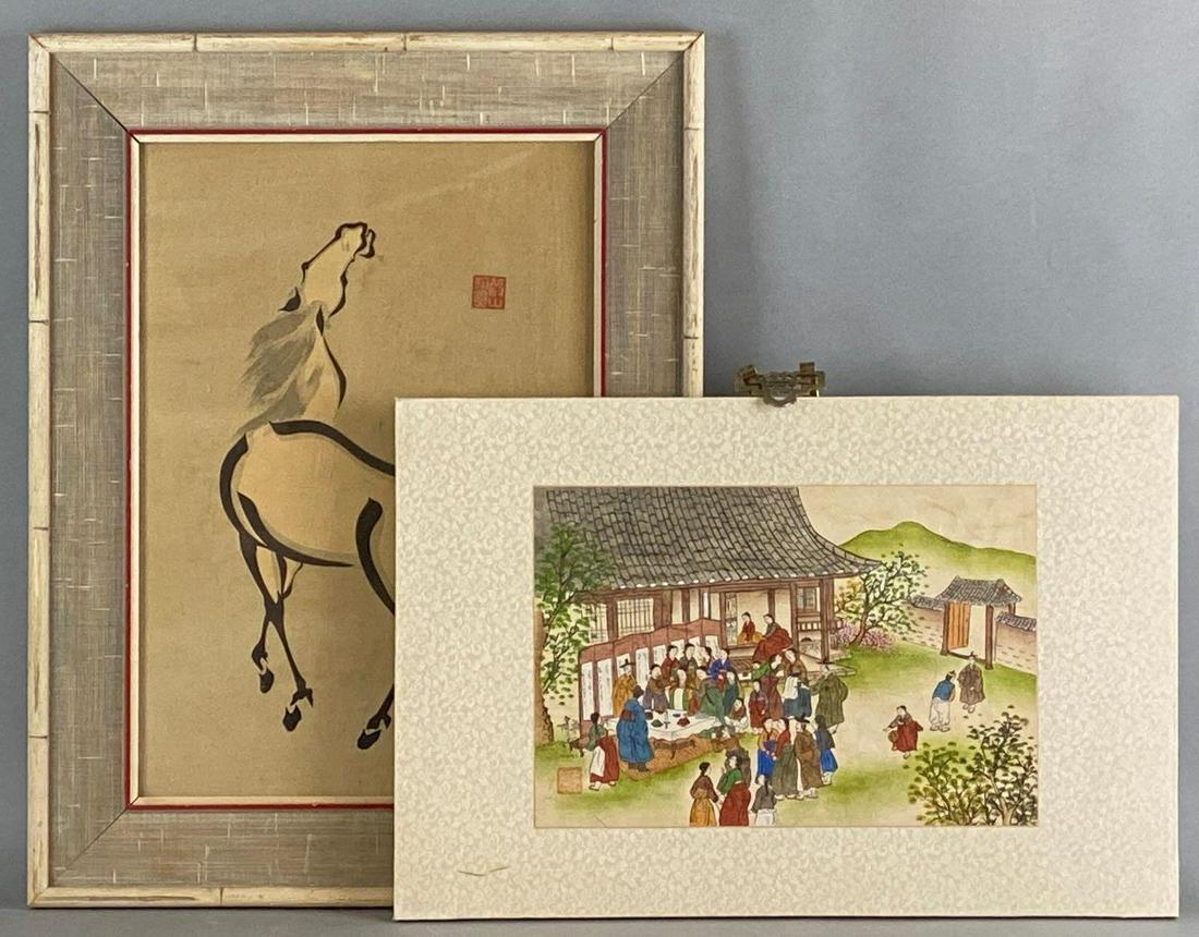 Group of 2 Chinese Horse Painting, Korean Woodblock Print (1 of 5)