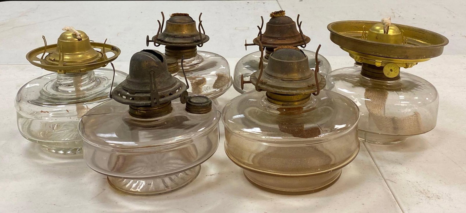 Group of 6 Glass Oil Lamps: largest is 5X5 1/2