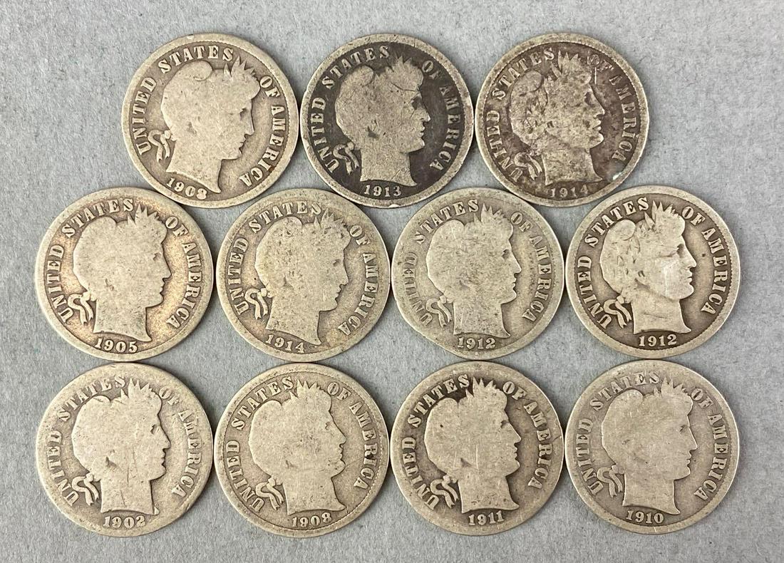 Group of 11 Barber Silver Dimes (1 of 3)