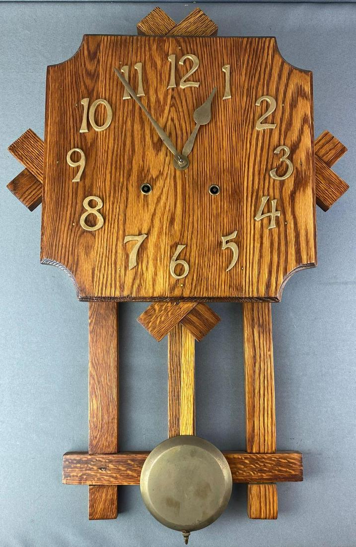 Mission Style Oak Pendulum Clock: 16X4.25X25.5 inches, untested