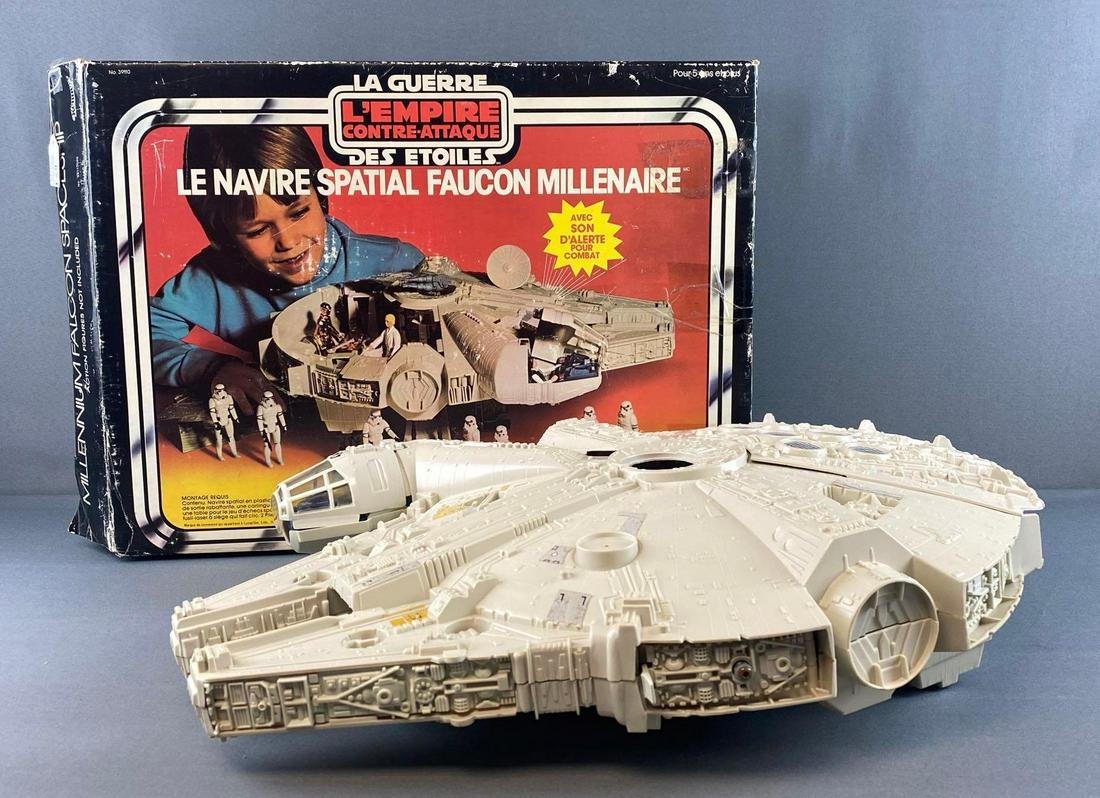 Canadian Variant Star Wars The Empire Strikes Back Millennium Falcon Spaceship: 1980. Opened original packaging. Tape damage on box. Some sticker damage. Clean Battery Case, Toy is 100% complete, box is only missing the original instructions
