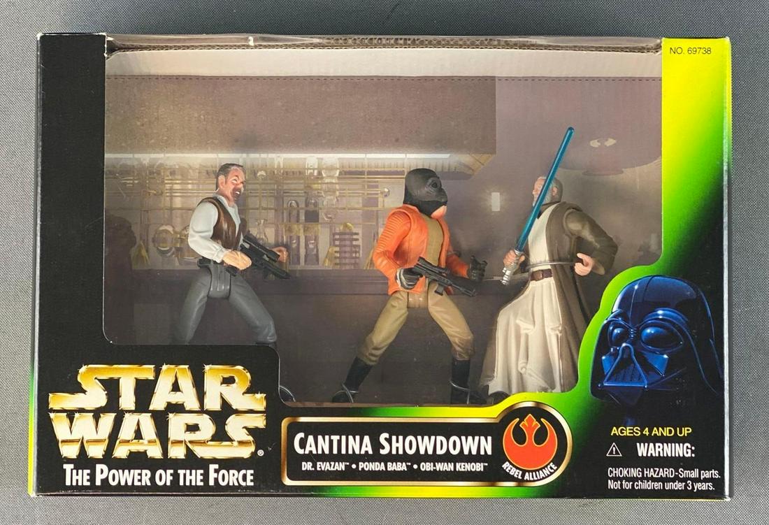 Kenner Star Wars The Power of the Force Cantina Showdown: 1997. Includes Obi-Wan Kenobi, Dr. Evazan, Pondababa. Original packaging.