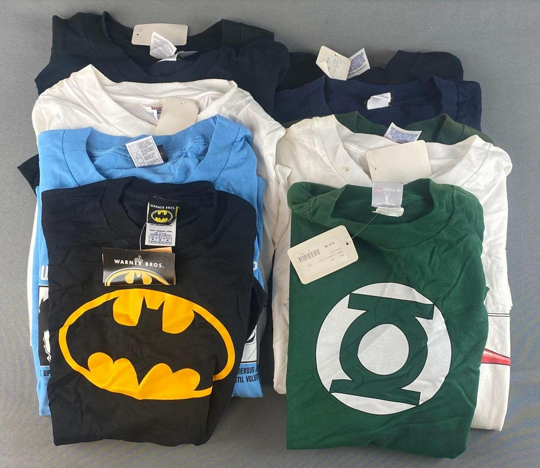 Group of 10 Superhero T-Shirts: Sizes S, M, L, XL. Includes Batman, Star Trek, Electra, etc.