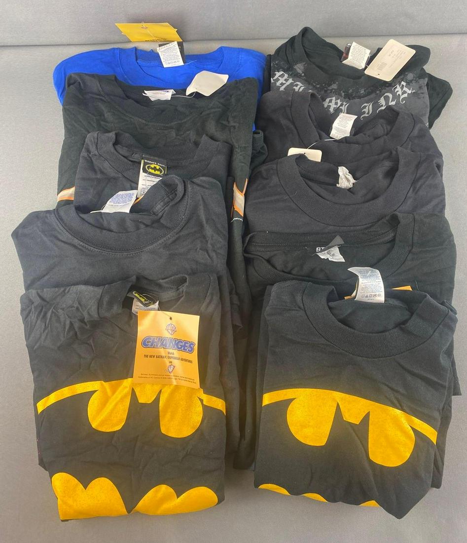 Group of 10 Superhero T-Shirts: Sizes S, M, L, XL. Includes Superman, Batman, Conan, etc.