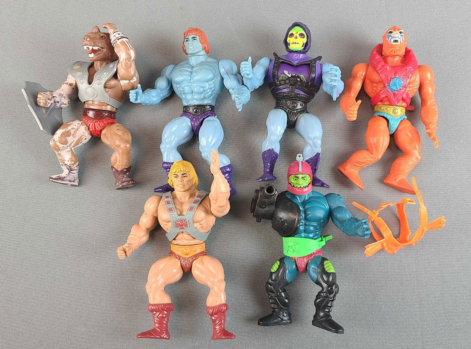 Group of 6 Vintage He-Man Action Figures: Mattel 1982. 6 inches tall