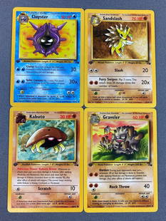 Group of 4 - 199 1st Edition Fossil Pokemon Cards: Unplayed. Near mint - mint condition.