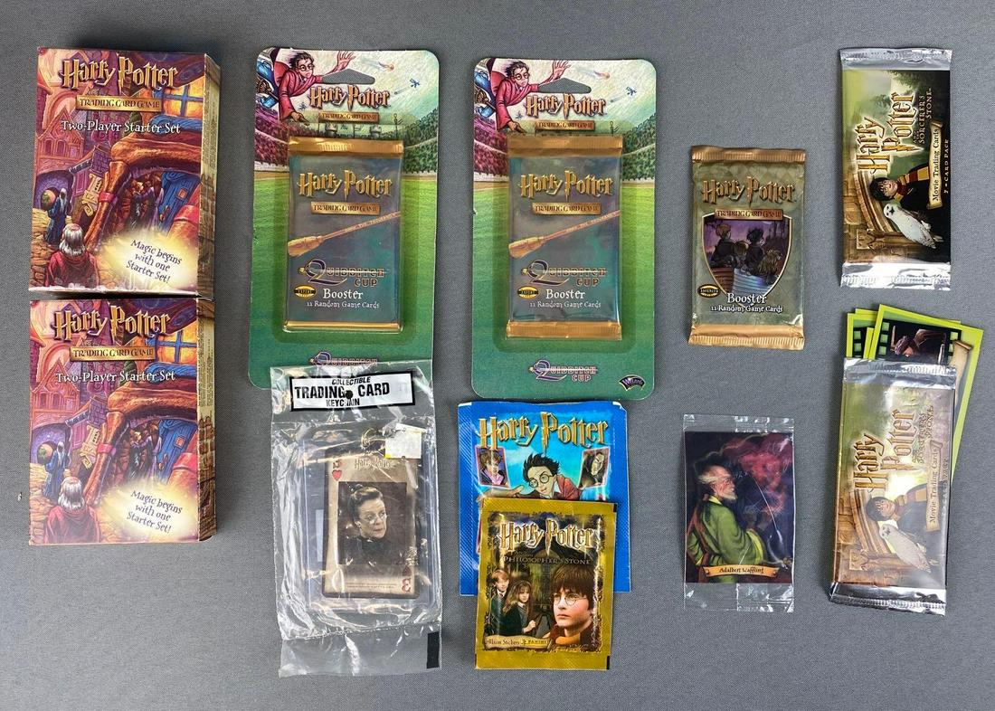 Group of 10 Harry Potter Trading Cards: Some unsealed. Includes keychain.
