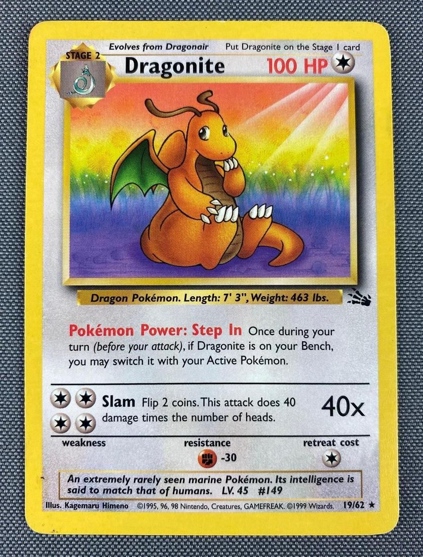 1999 Pokemon 19/62 Fossil Dragonite Card: 1999 Pokemon 19/62 Fossil Dragonite Card