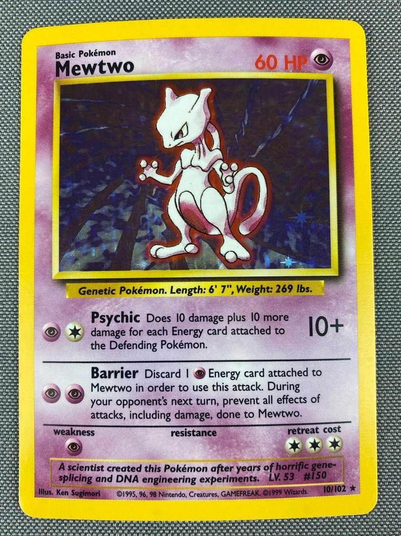 1999 Pokemon 10/102 Holo Base Set Mewtwo Card (1 of 2)