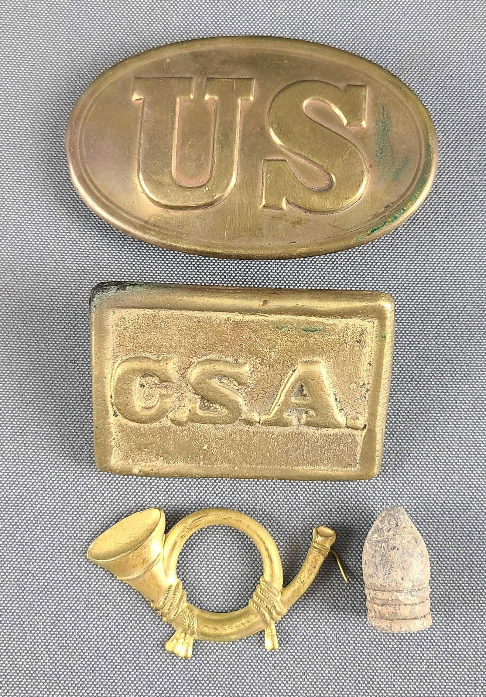 Group of Repro Military Belt Buckles, cap badge, bullet (1 of 2)