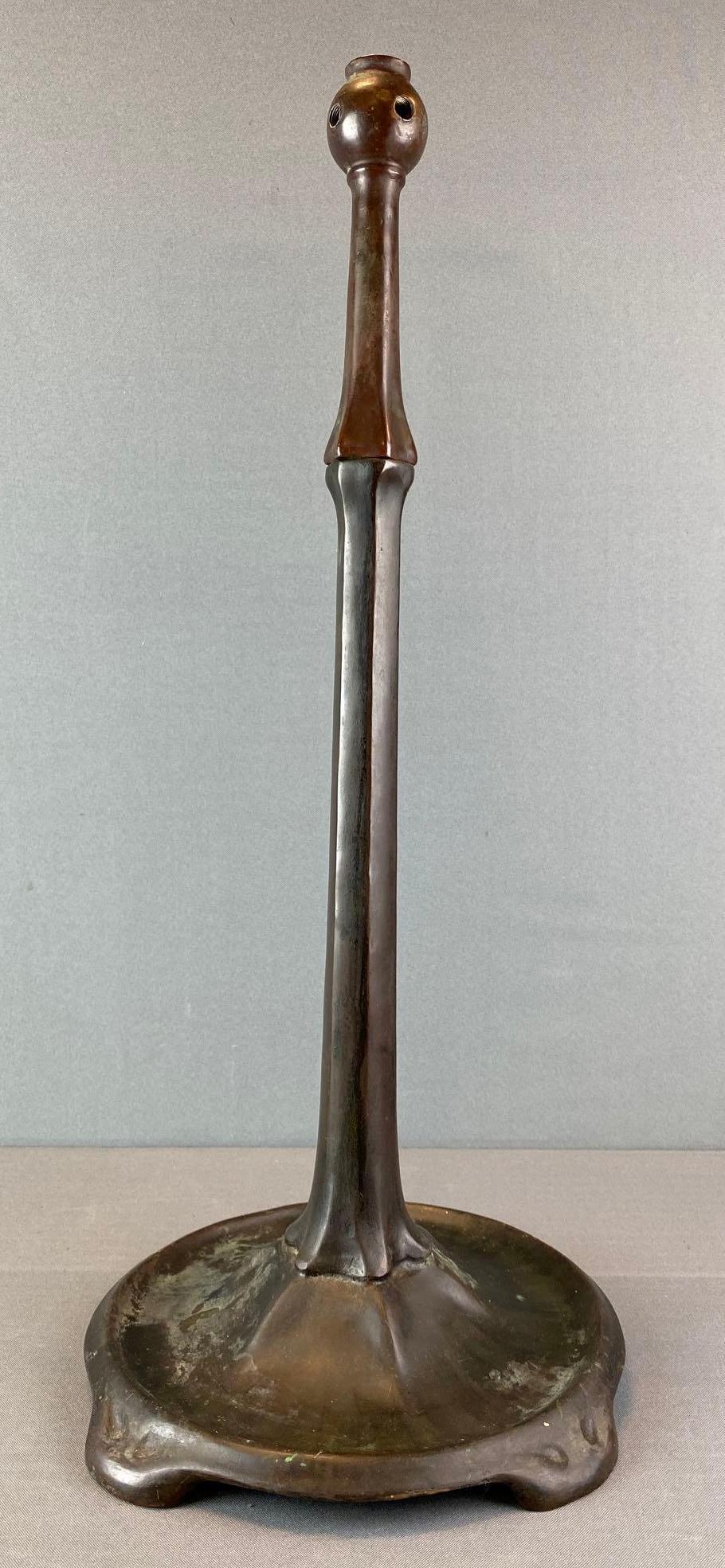 Tiffany Studios Geometric Lamp Base: Original patina, 24 X 11 1/4 X 10 inches