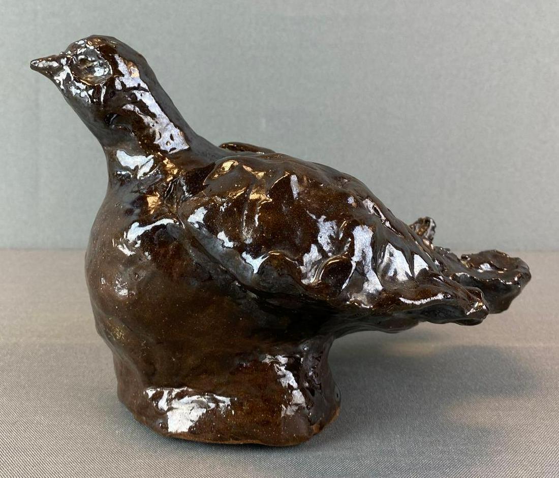 Redware Glazed Pottery Bird Figurine: 6 1/4 X 8 1/2 X 5 1/4 inches