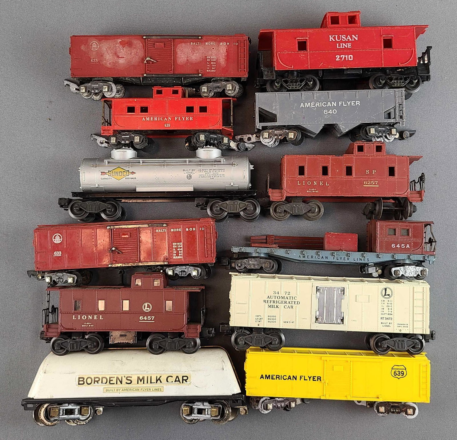 Group of O Scale Train cars: Used condition, need parts or repair