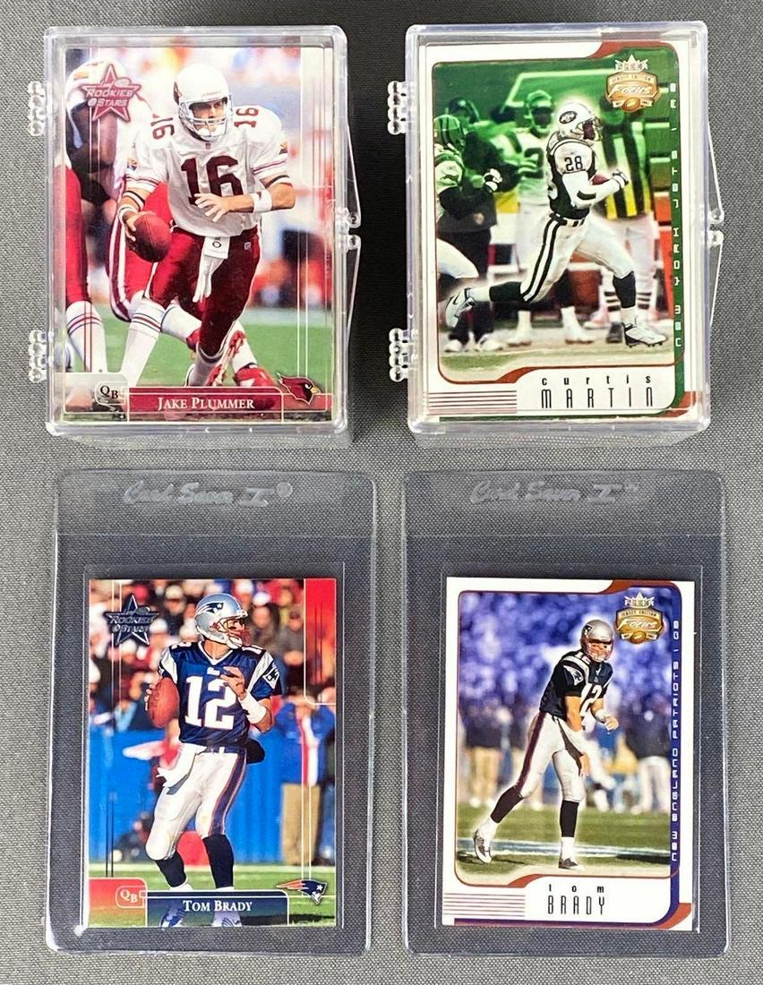 Group of 2 2002 Football Card Sets: Including Fleer Focus Jersey Edition with Tom Brady #1, and Leaf Stars + Rookies with Tom Brady #57, ready to grade.
