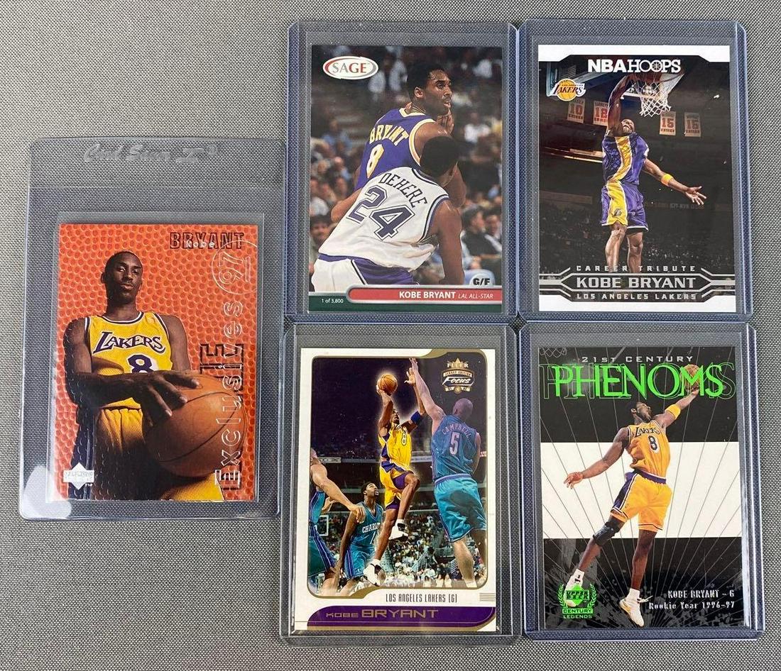 Group of 5 Kobe Bryant Basketball Cards: Includes 1996 Upper Deck Rookie Exclusives RS10 Mint.